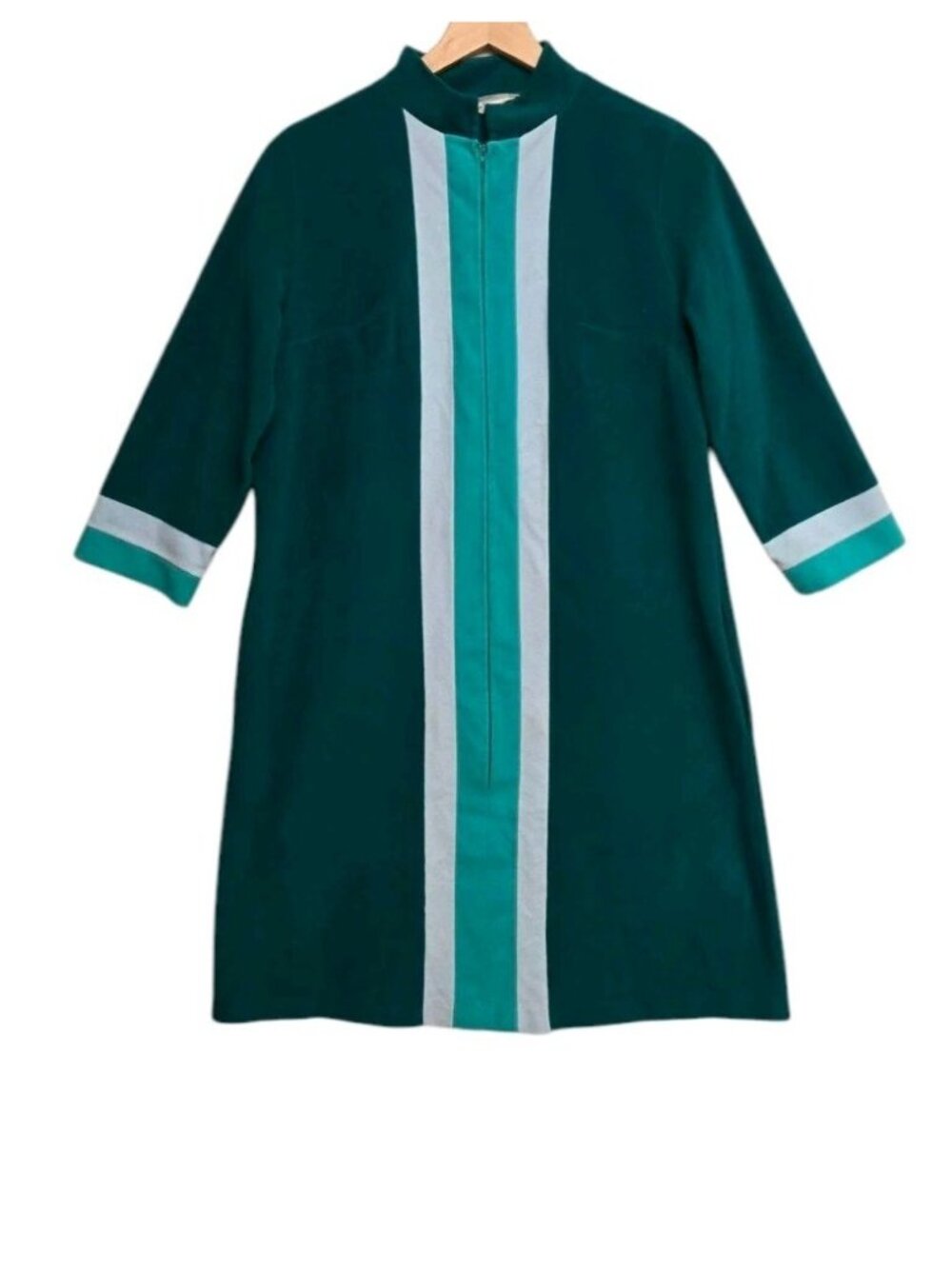 VTG Vanity Fair Womens 10 Dacron Robe House Coat Colorblock Zip Front Retro